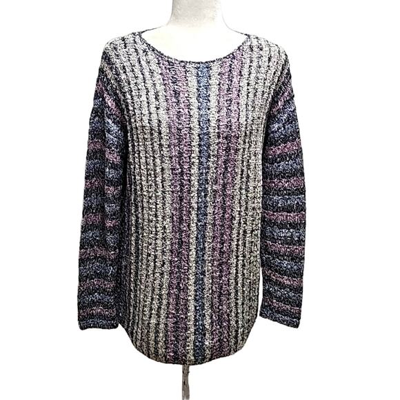 J. Jill Knit Purple Blue and White Vertical Striped Sweater Woman' Size S - Picture 1 of 10